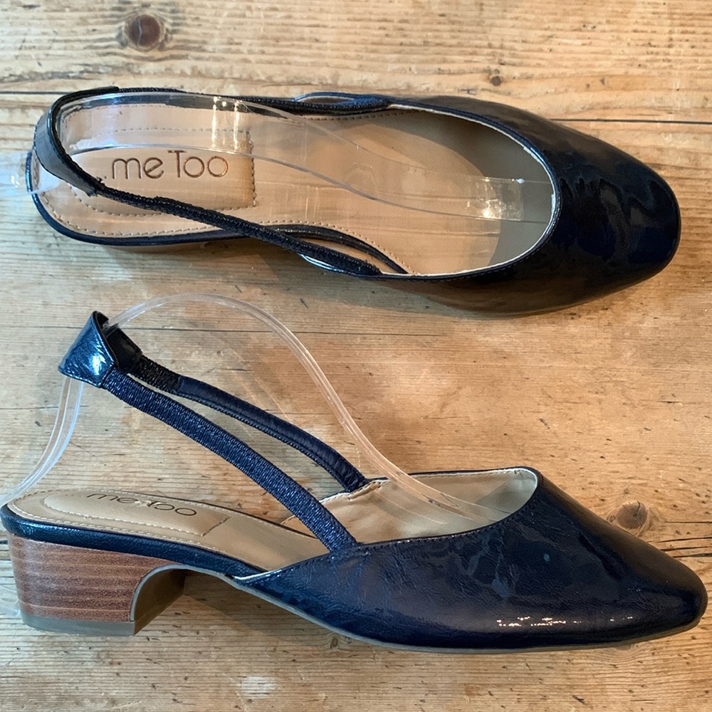 Me Too Gianna Dark Navy Patent Leather block heel Sling Backs
